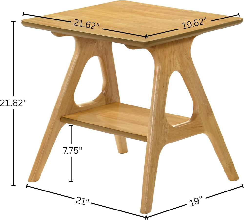 Roundhill Furniture Arona Mid-Century Modern Wood Shelf End Table, Natural Oa...