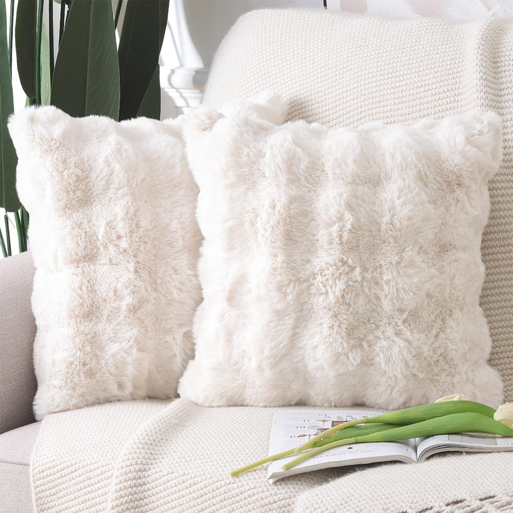 MADIZZ Pack of 2 Thick Plush Faux Wool Throw Pillow Covers Soft Boho Throw Pi...