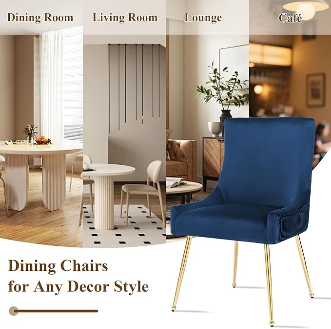 Velvet Dining Chairs Set of 4, Modern Upholstered Kitchen Chair with Pull Han...