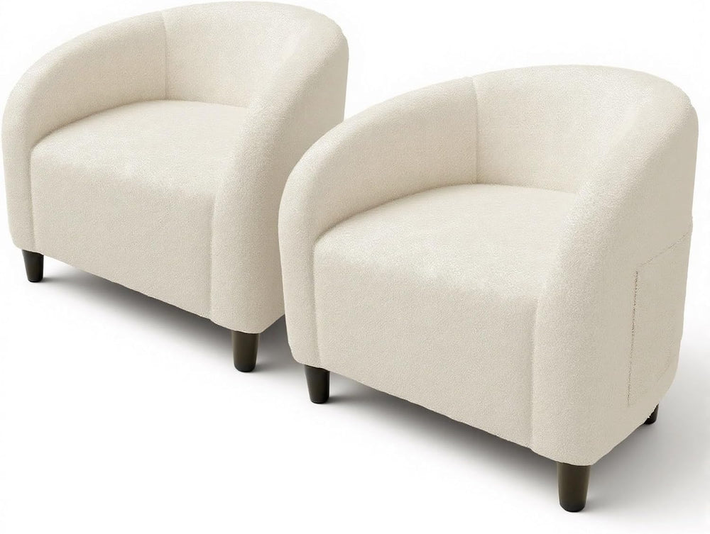 GarveeHome Accent Chair Set of 2 Living Room Chairs Boucle Barrel Chairs Roun...