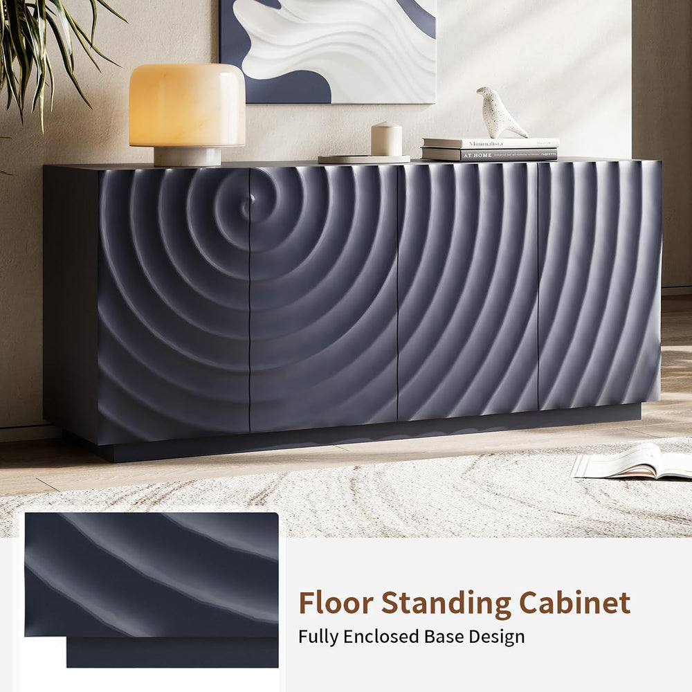4 Door Modern Sideboard Buffet Cabinet with Spiral Grain, Accent Storage Side...