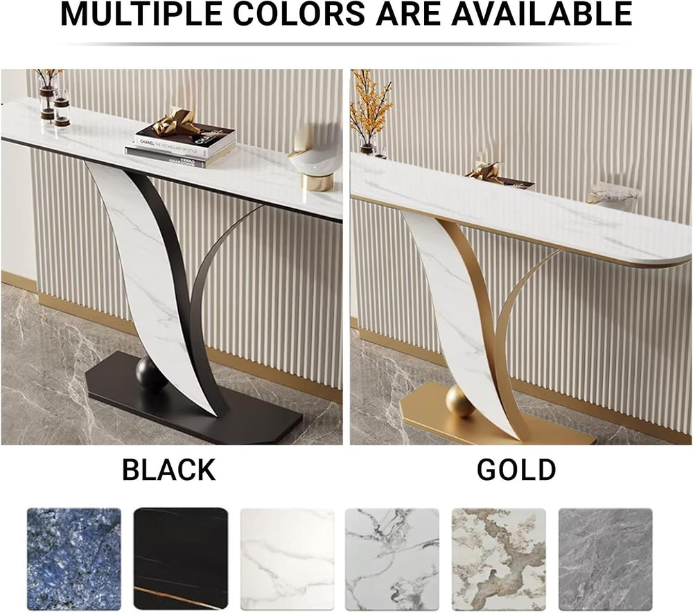 Narrow Console Table with Stone Top | Modern Entryway Table | Hallway Decor f...