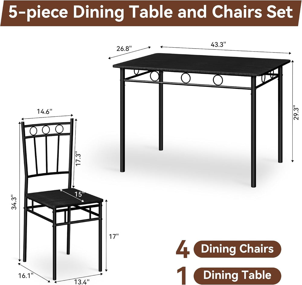 Vipbear Kitchen Dining Table Set for 4, 5-Piece Kitchen Table Set,Dining Room...