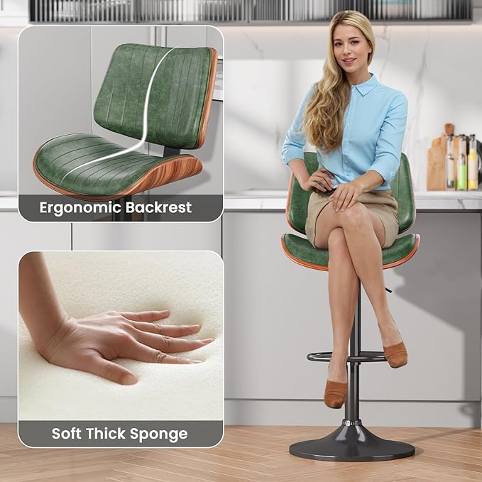 Swivel Bar Stools Set of 3, Adjustable Bentwood Barstools for Kitchen Counter...