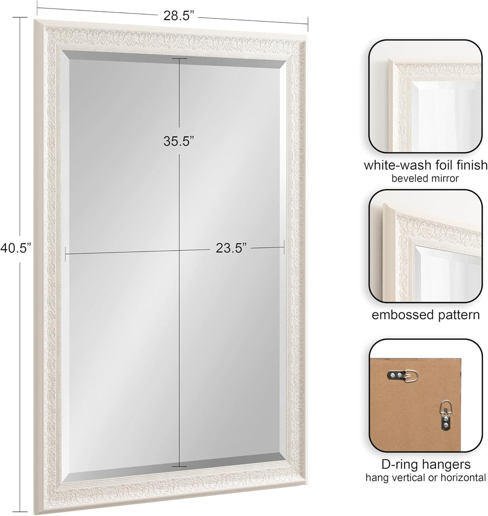Kate and Laurel Alysia Decorative Frame Rectangle Wall Mirror, 28.5x40.5 White