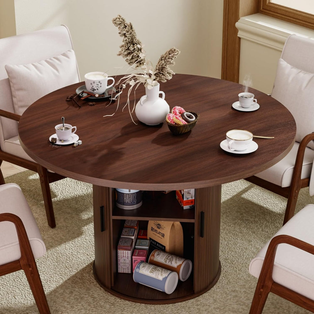 HOMMPA 48'' Round Dining Table for 4-6 Kitchen Table with Storage-Walnut