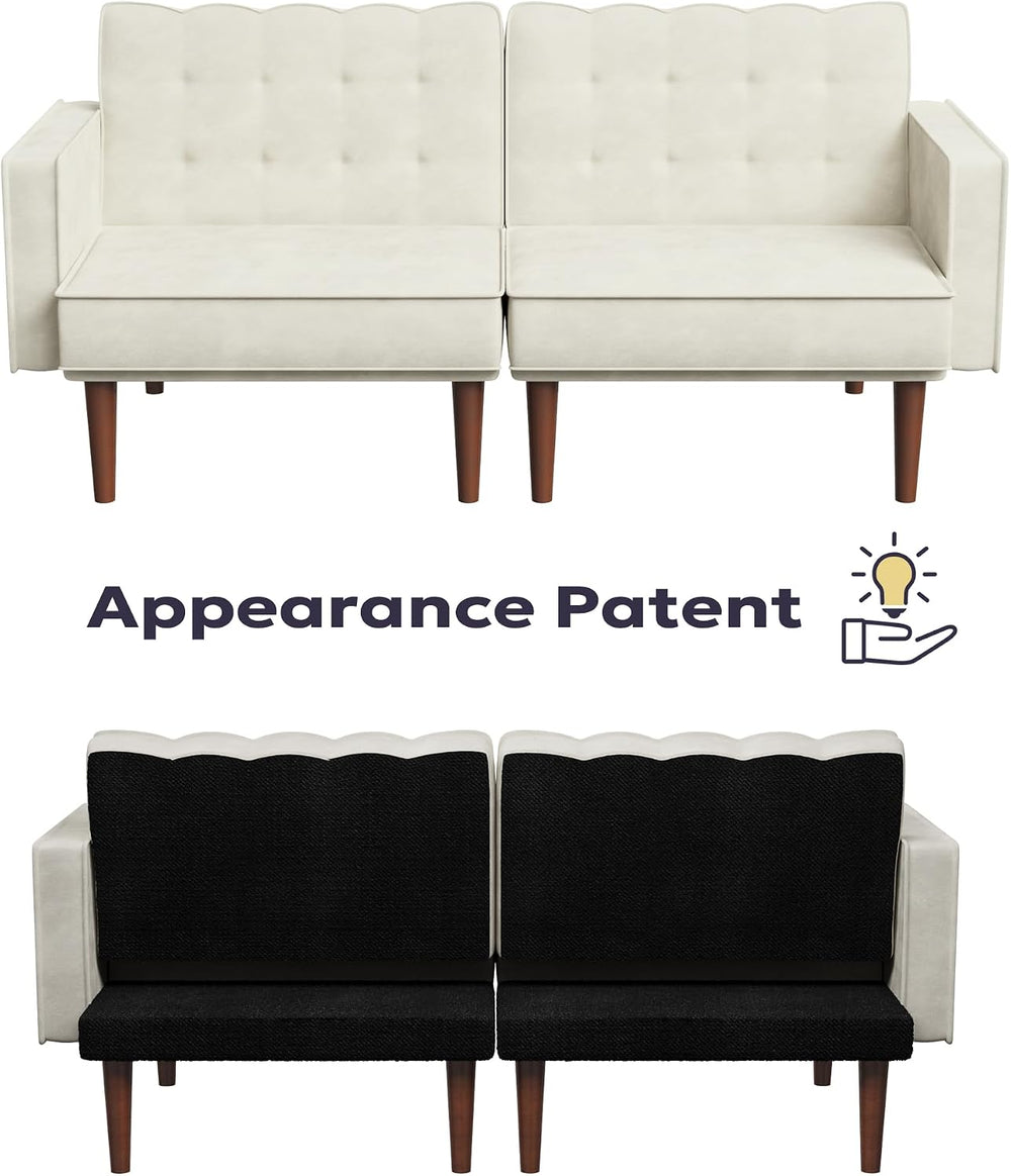 Furnify 71" Velvet Futon Sofa Bed, Versatile Loveseat Couch, Sleeper Sof...