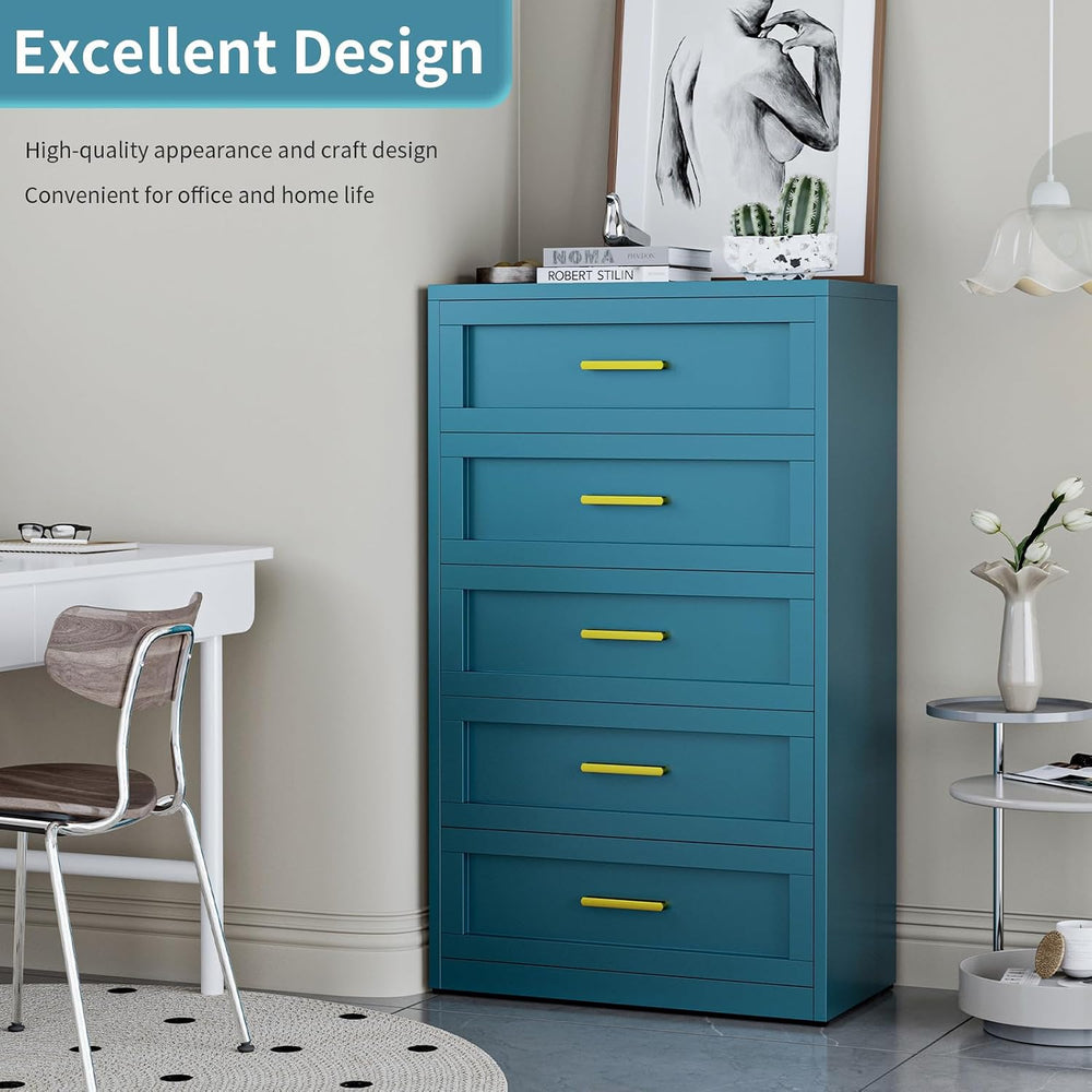 Blue 5 Drawer Metal Dresser