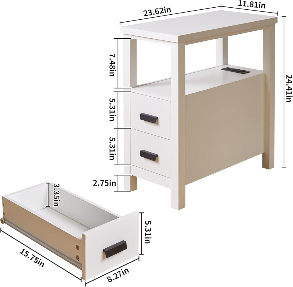 End Table with Charging Station, Nightstand with USB Ports & Outlets, Woo...