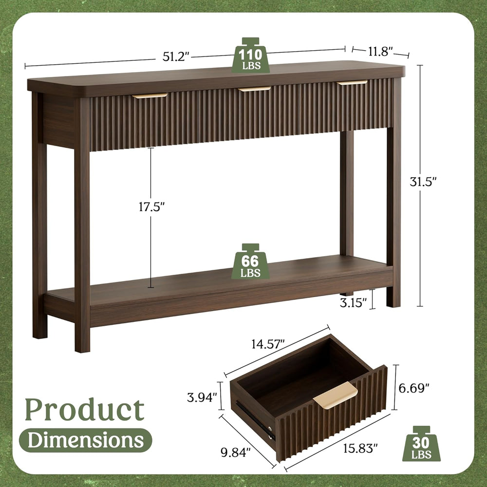 Lulive Fluted Console Table, 51 Inch Entryway Table with 3 Drawers | Scandi f...