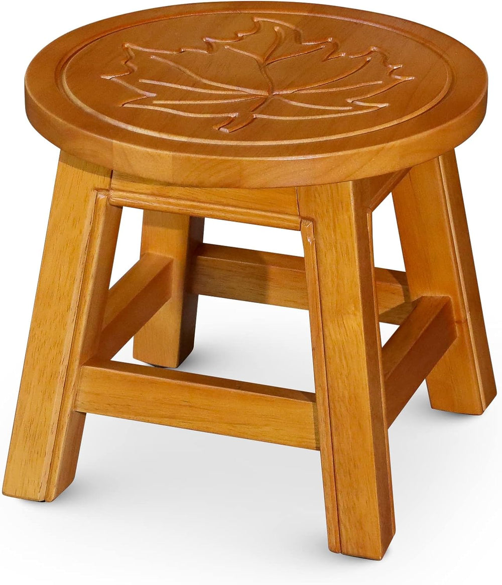 DTY Indoor Living Fairplay Carved Wooden Step Stool, Maple Leaf, Natural