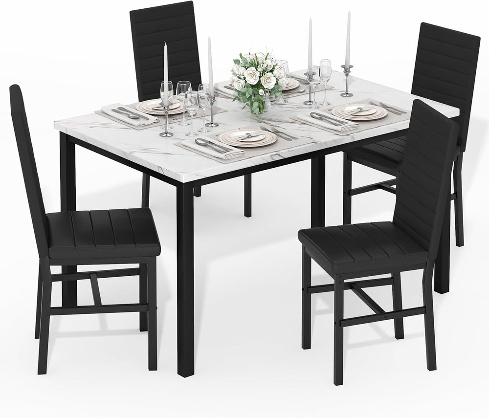 Hooseng 5 Piece Dining Table Set for 4, Faux Marble Kitchen Table with Uphols...