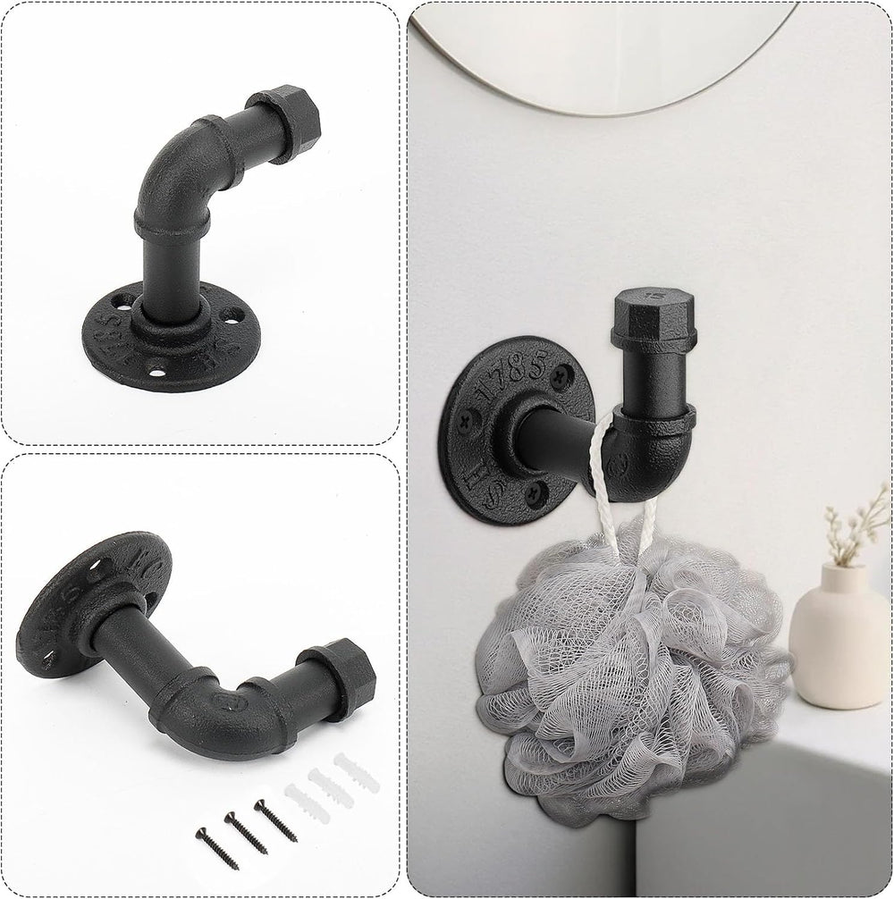 4-Pieces Industrial Pipe Bathroom Towel Ring Kit DIY Wall Mount Accessories K...