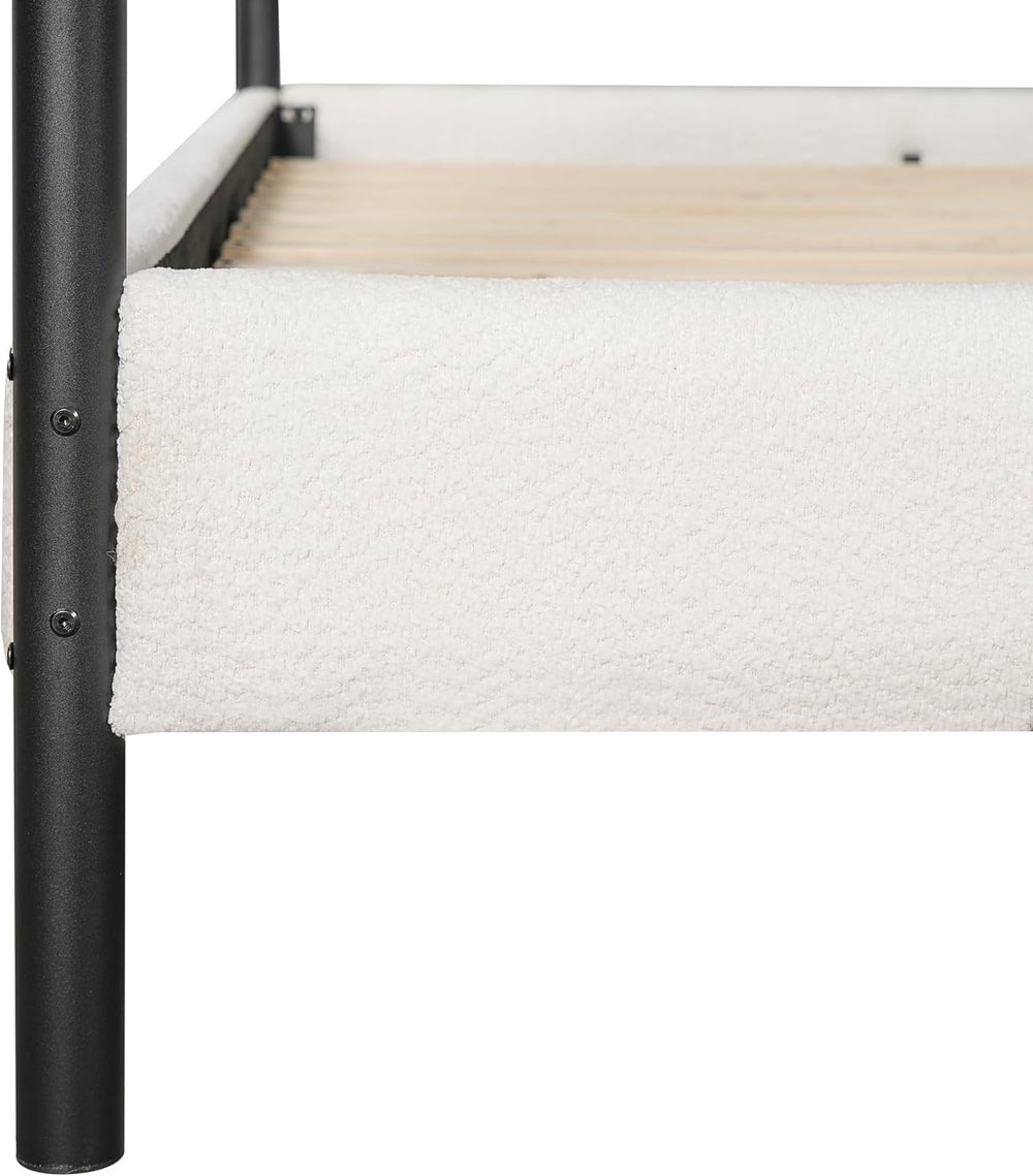 Christopher Knight Home Queen Size Upholstered Canopy Bed Frame with Boucle F...