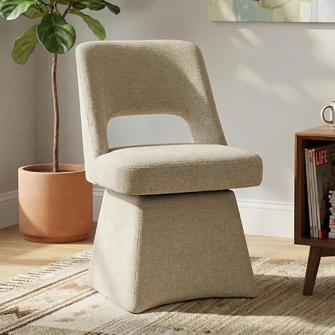 VKNOW Upholstered Swivel Dining Chairs, Modern Dining Room Chairs with Open B...