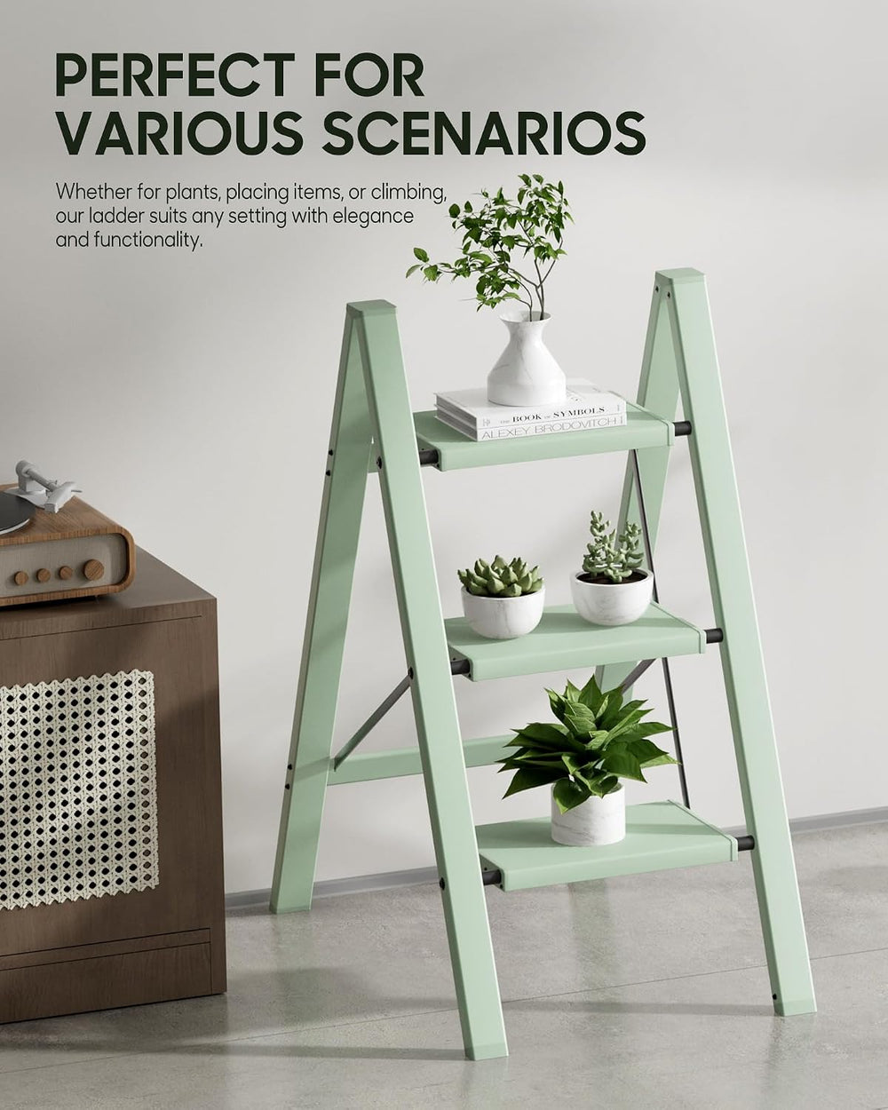 HillhutApex Aluminum Step Stool Foldable,3 Step Ladder (Pale Green)
