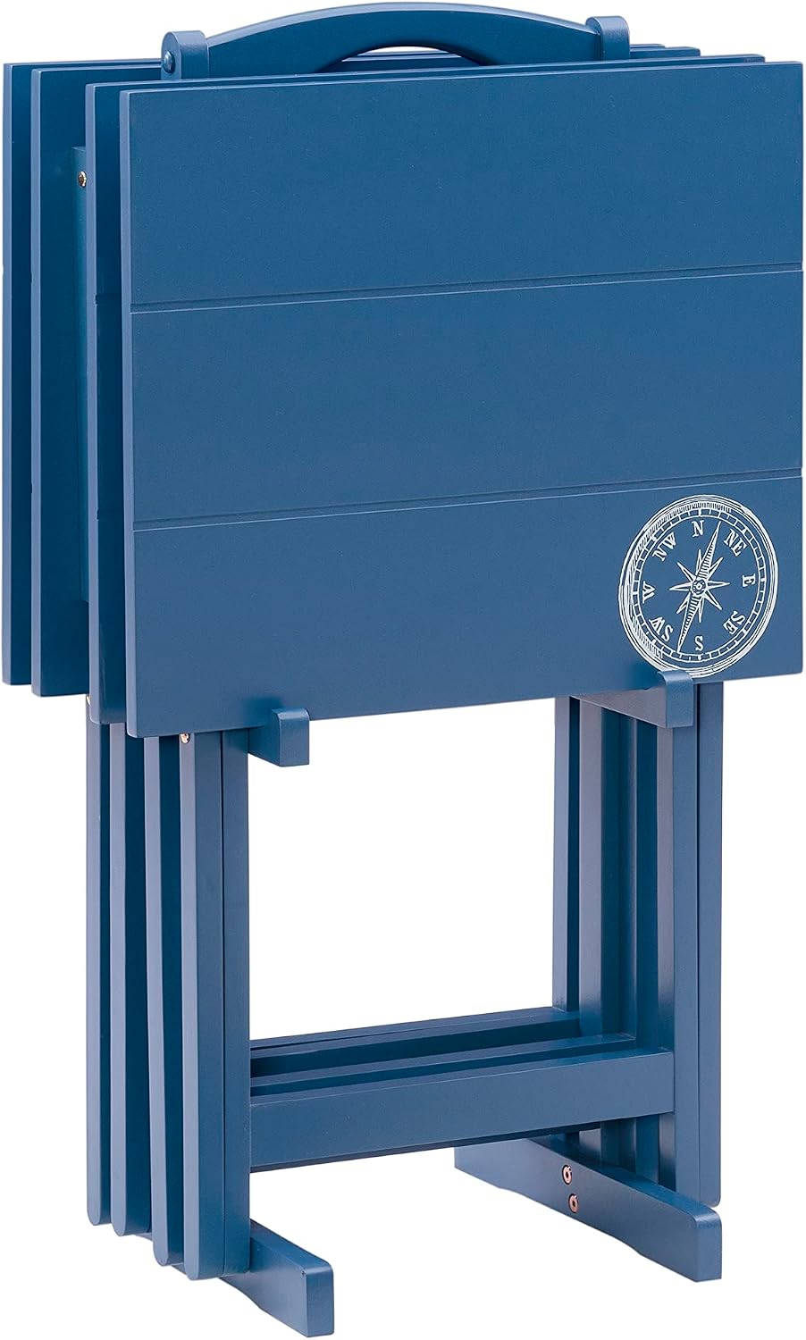 Linon SAMM Navy Trey Table Set with Compass Accent Includes Four Trey Tables ...
