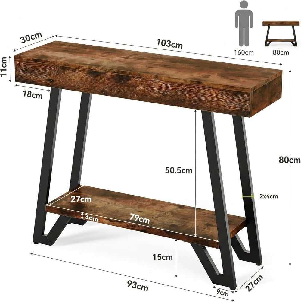 LITTLE TREE 41-Inch Console Table with Geometric Metal Frame, Rustic Brown, E...