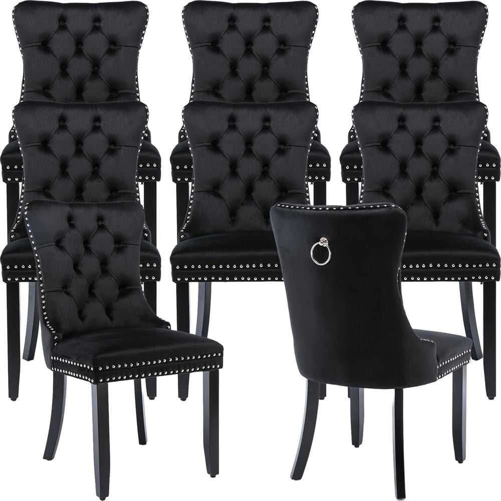 Black Velvet Dining Chairs Set of 8, Tufted Kitchen & Dining Room Chairs ...