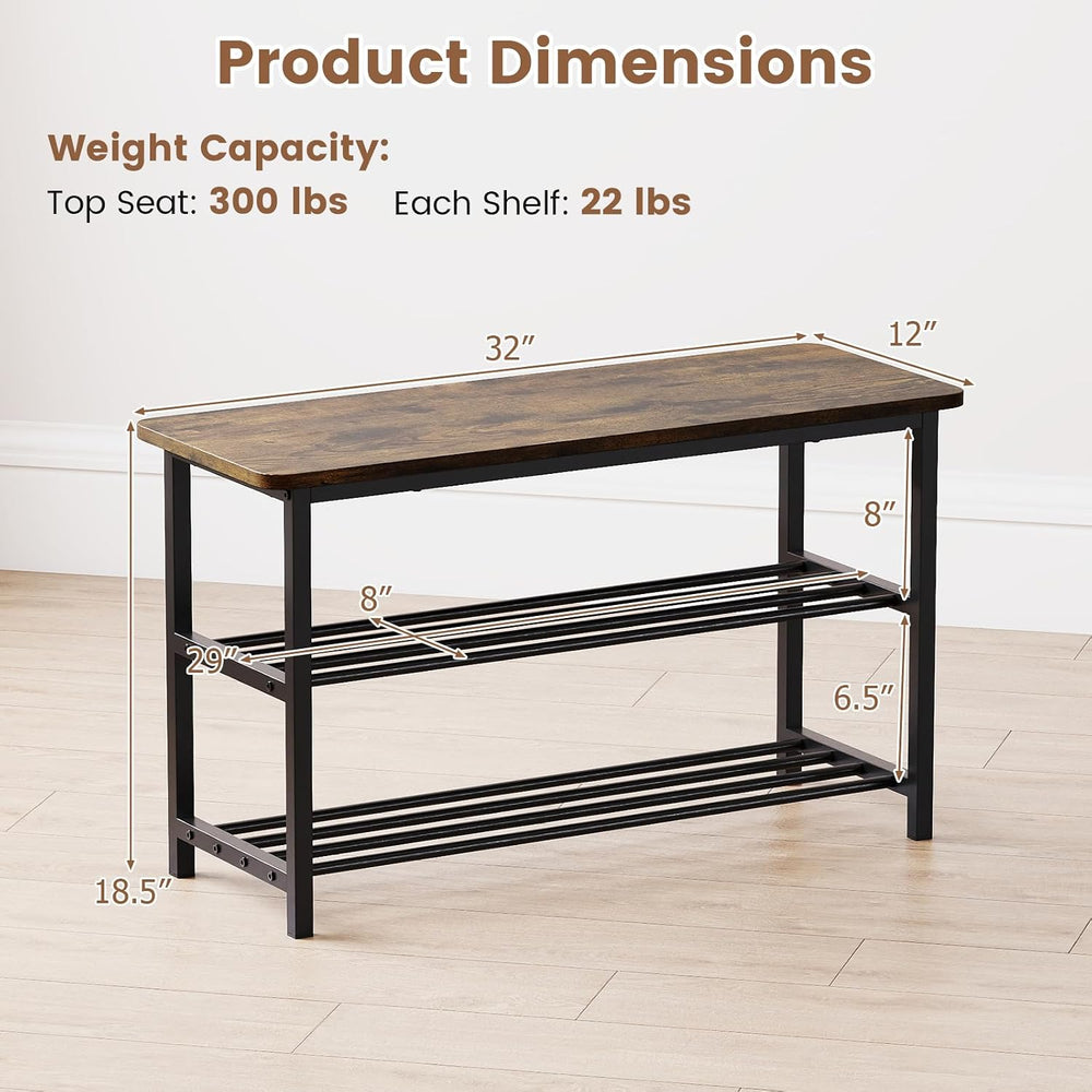 Giantex 3-Tier Shoe Bench, 32" L Shoe Organizer Storage Bench with Metal...