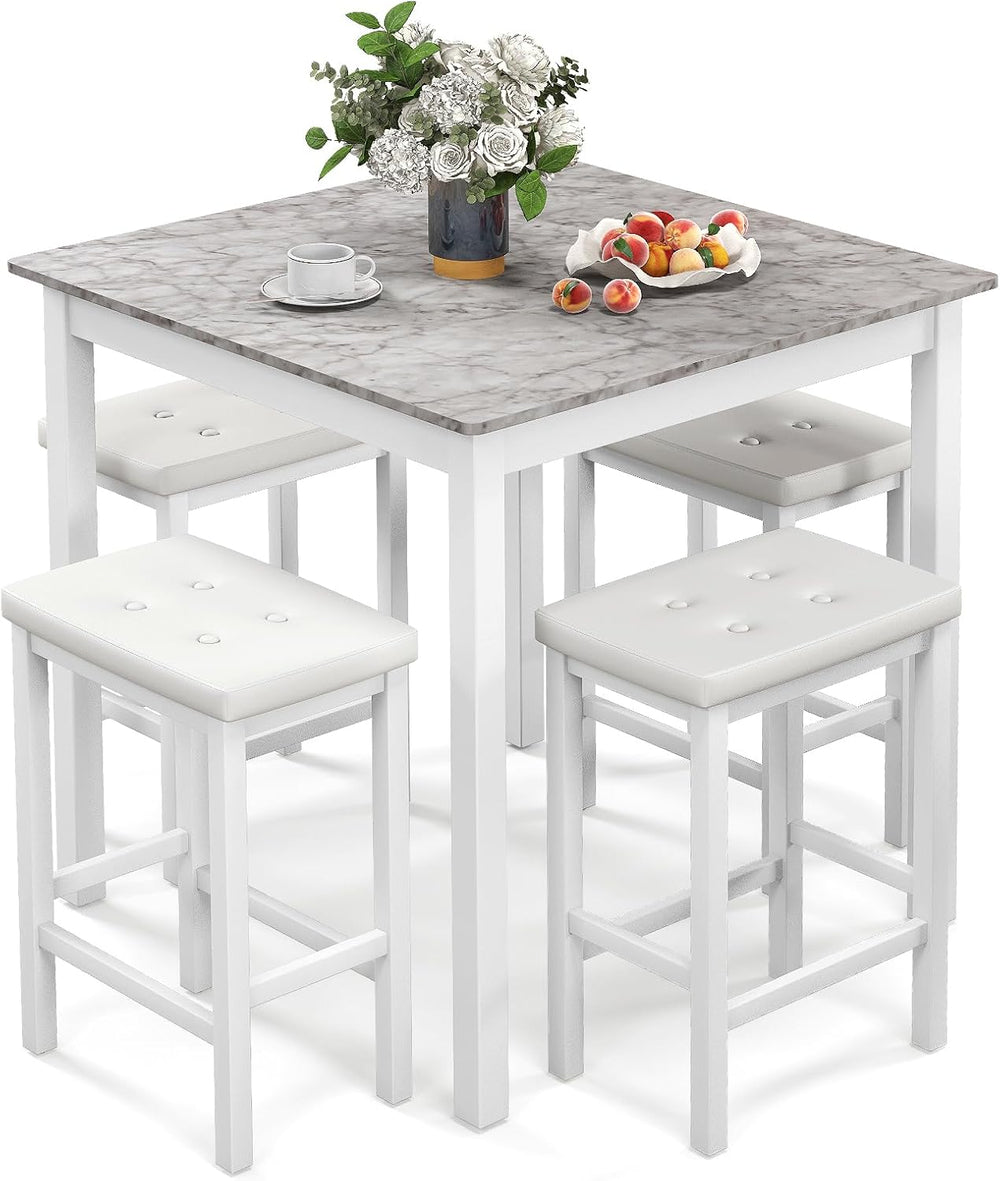 Tangkula 5-Piece Counter-Height Bar Table Set, Faux Marble Square Table &...