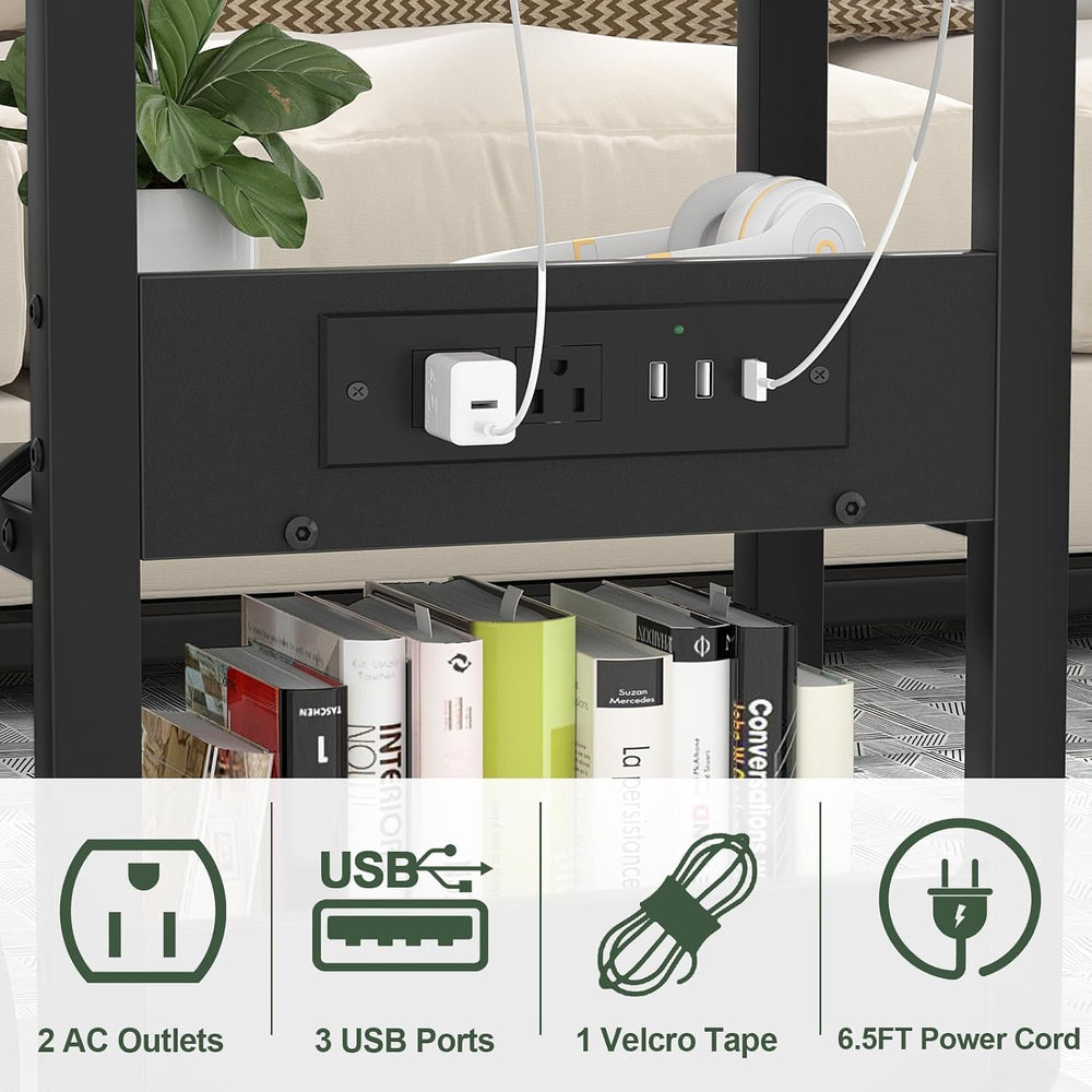 Armocity C Shaped End Table Height Adjustable - Couch Side Table with Chargin...