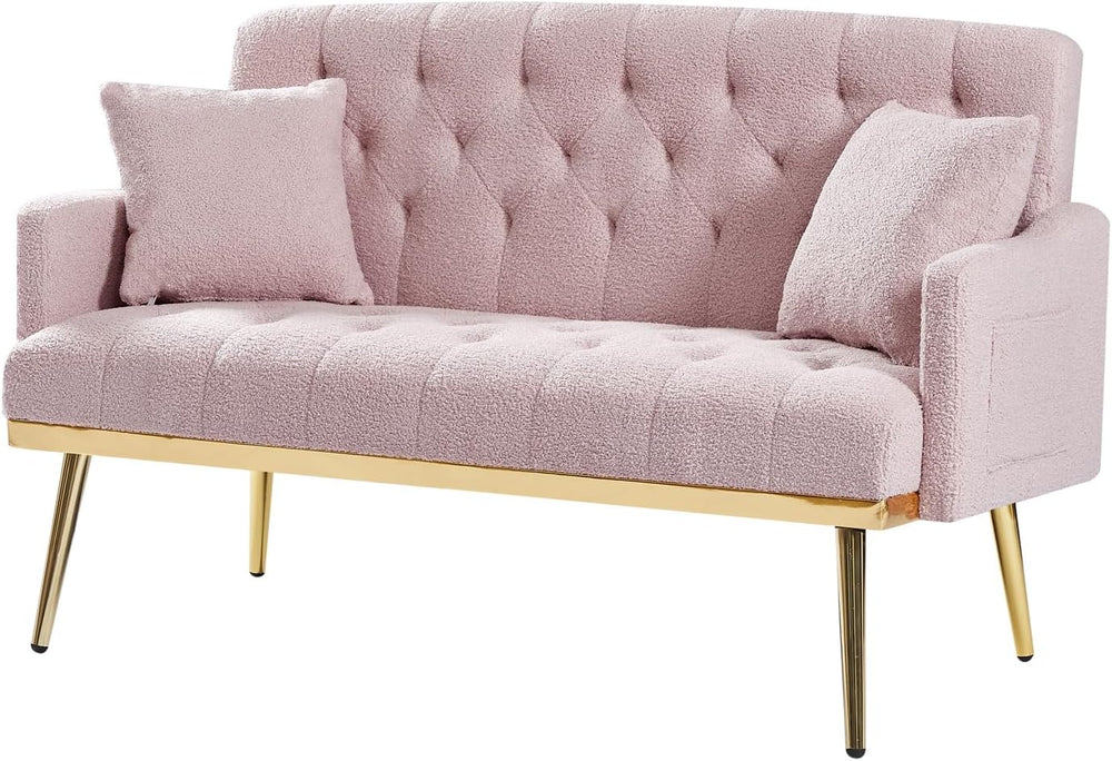 hansones Modern Velvet Armchair with Gold Metal Legs and Side Pockets, Tufted...