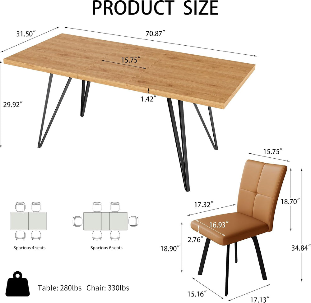 HIPIHOM Extendable Dining Table Set for 4-6, 55 to 71 Inch Expandable Dining ...