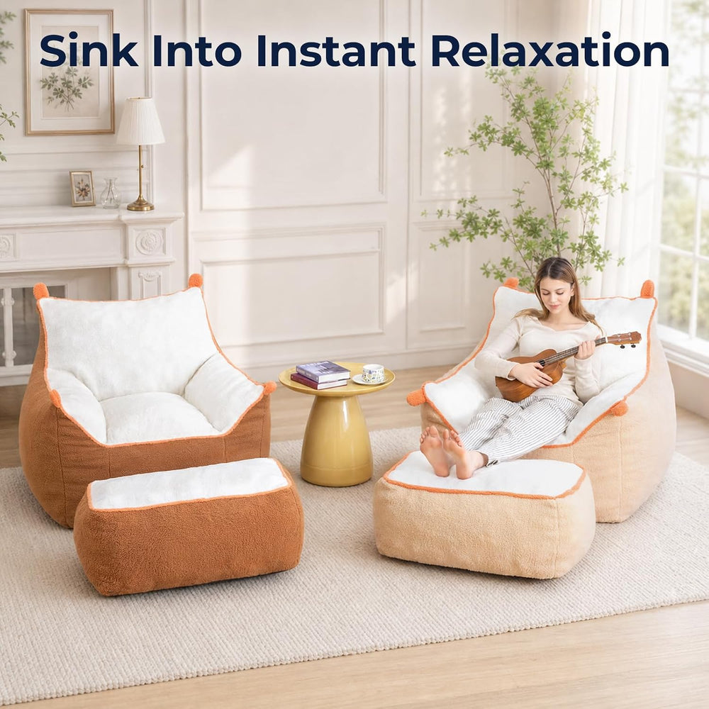 Bean Bag Chair with Armrests & Ottoman, Cozy Chaise Lounge for Teens | So...