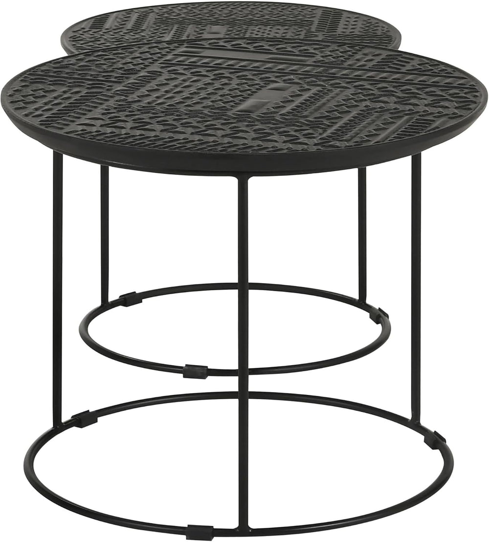 20" Sturdy Metal Frame Nesting Coffee Table, Boo Coffee Table with Embos...