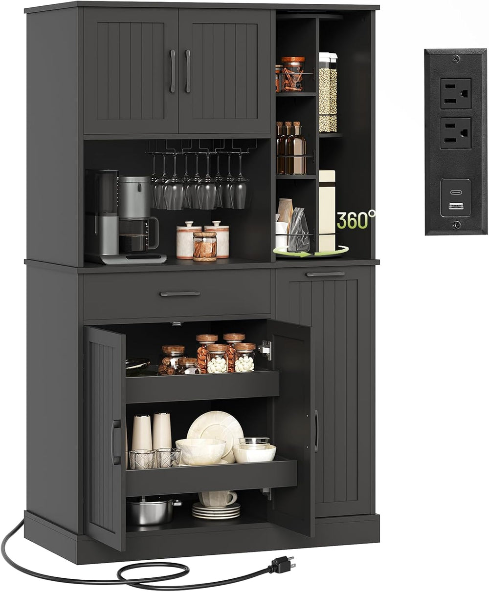Pantry Cabinet, 67.7" Tall Kitchen Pantry Storage Cabinet with 360° Rota...