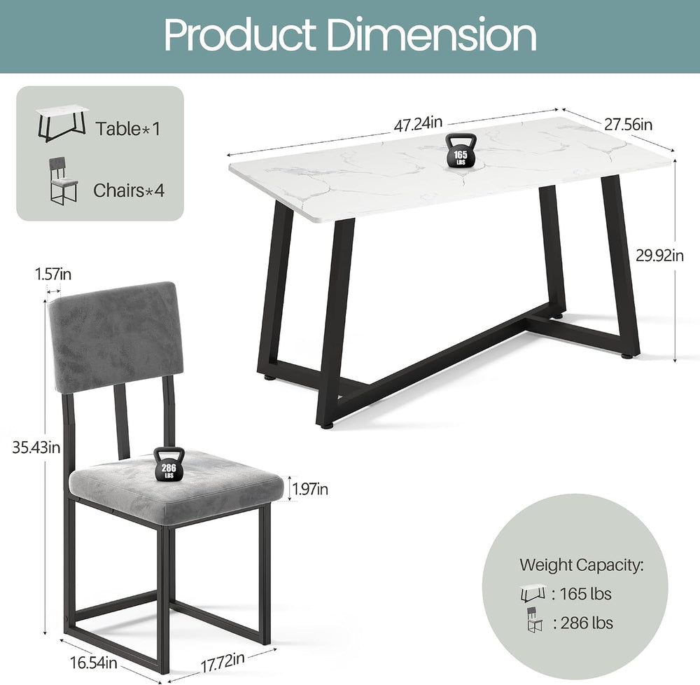 HUGROVE 5 Piece Dining Set, 47.24'' Faux Marble Dining Table Set for ...