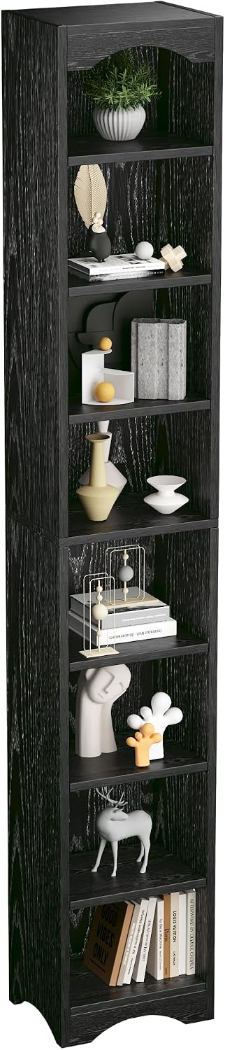 VECELO Curved Top Narrow Tall Bookshelf, 6 Adjustable Movable Shelves, Wood S...