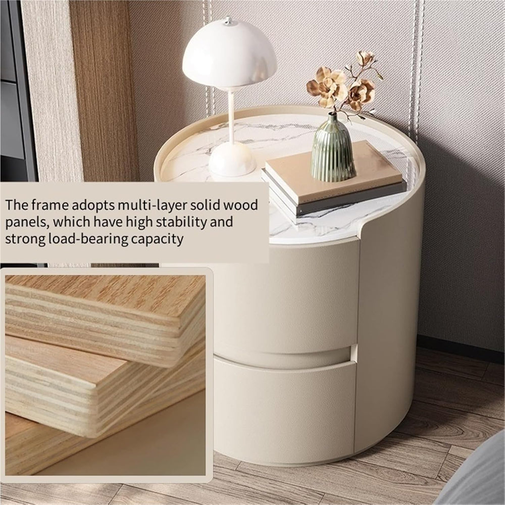 Modern Round Nightstand with 2 Drawers Wooden Bedside Table Minimalist Night ...