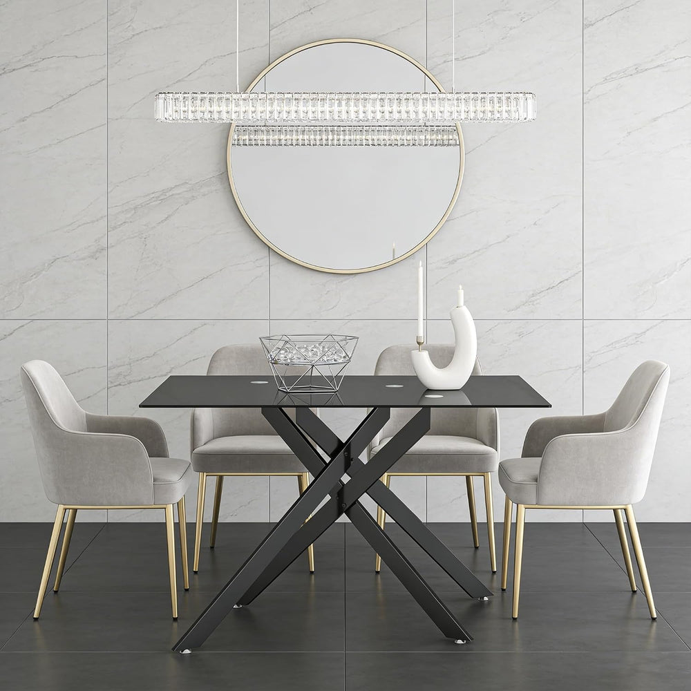 51.2" Glass Dining Table for 2-4 People, Modern Kitchen Table with Black...