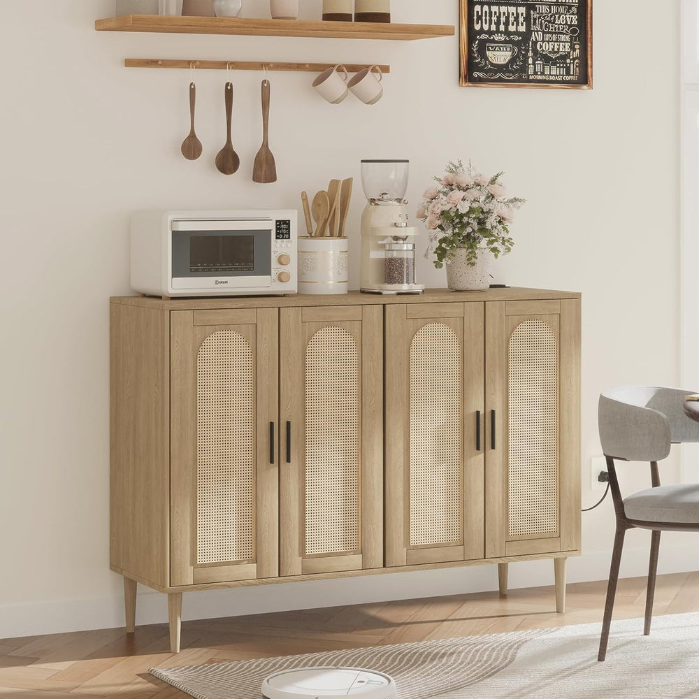 Patikuin Rattan Sideboard Buffet Cabinet, Boho Accent Storage Cabinet, 4 Door...