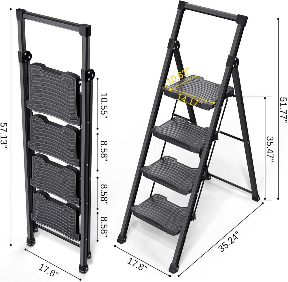 KINGRACK Step Ladder 4 Step Folding, 900lbs 4 Step Ladder with Anti-Slip Wide...