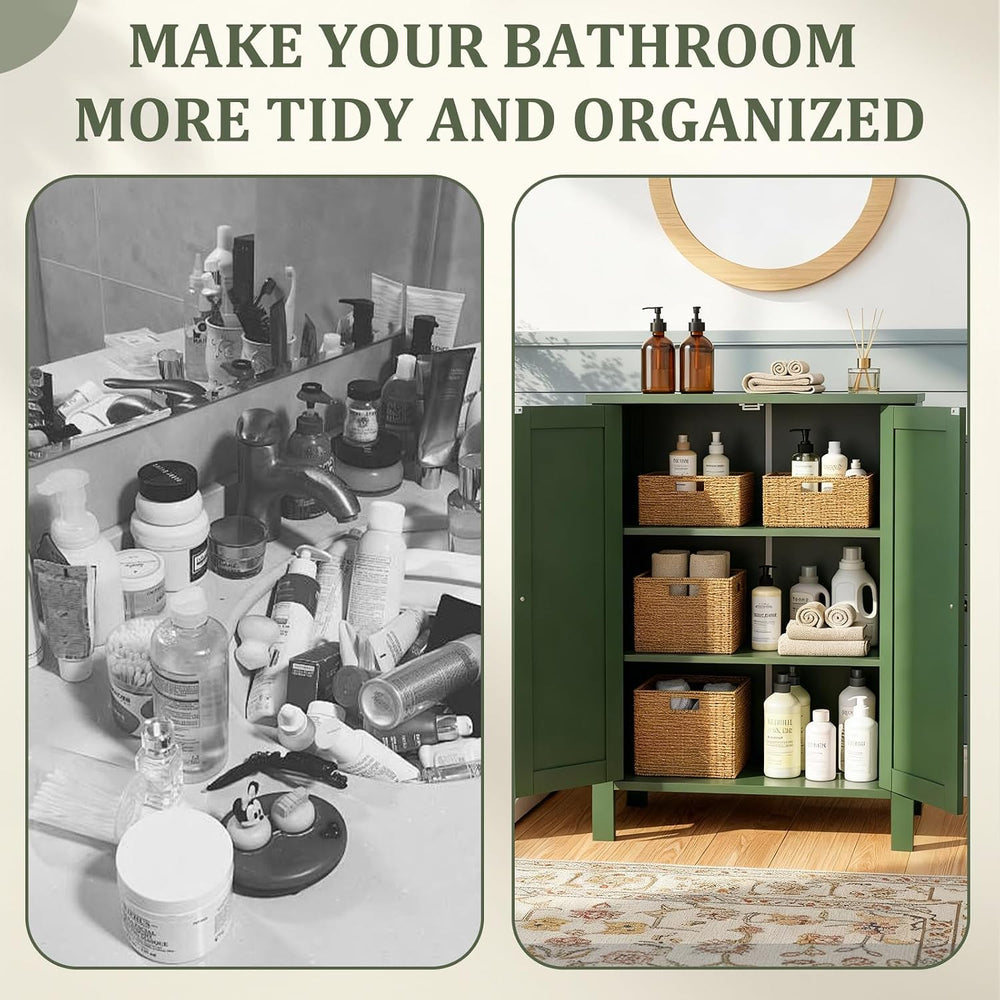 Bonnlo Free Standing Bathroom Cabinet, Sage Green Accent Storage Cabinet with...