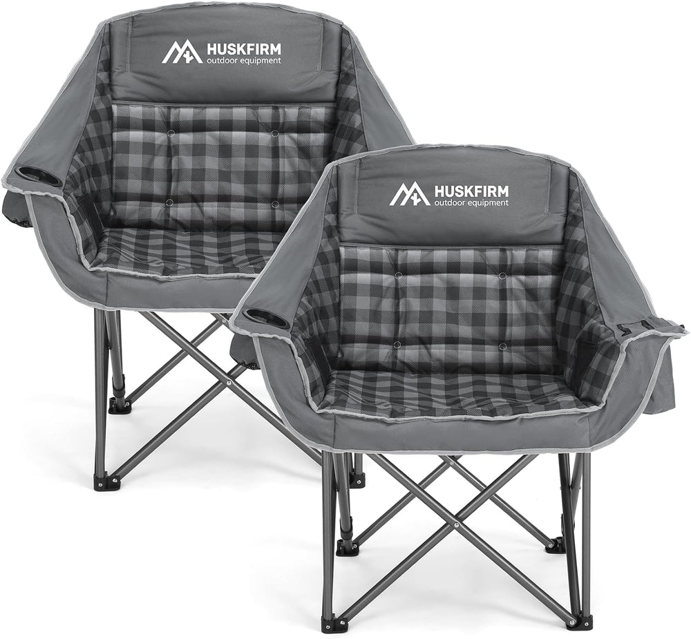 Oversized 2 Pack Camping Chairs, Padded Camping Chair Support 450LBS, Grey