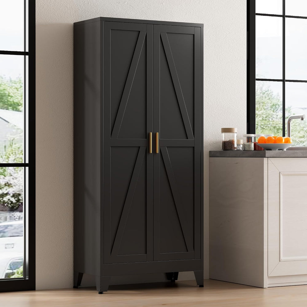 61" Tall Metal Pantry Cabinet, Kitchen Storage Cabinet with 2 Doors and ...