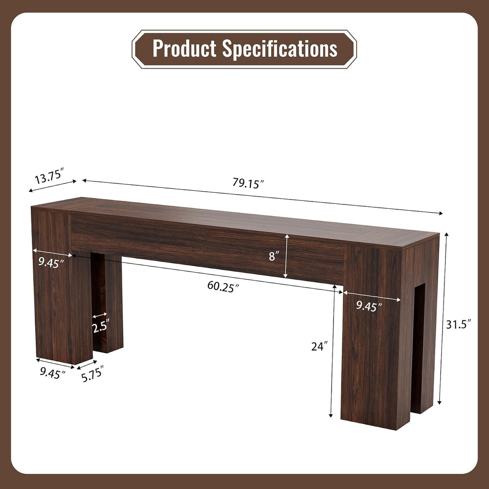 Epecoya 79-Inch Sofa Console Table for Entryway Living Room, Walnut Brown | F...