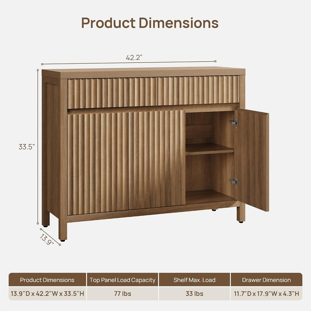 SICOTAS 42" Fluted Sideboard Buffet Cabinet with 2 Drawers and 3 Doors