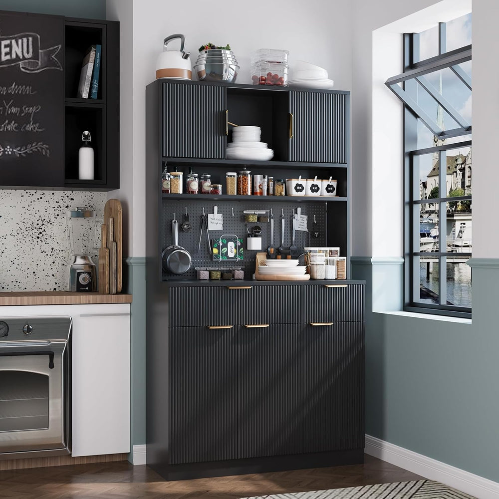 Kitchen Pantry Cabinet with Storage & Pegboard, 71" Tall Hutch Stora...