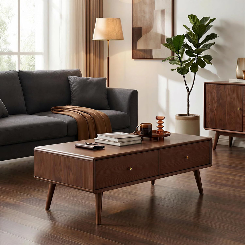 47.24" Solid Wood Coffee Table with Large Storage for Living Room, Oak C...