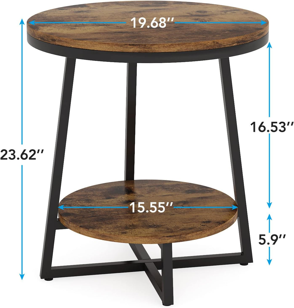 Tribesigns Round End Table Set of 2, 2 Tier Side Table with Storage Shelf, In...