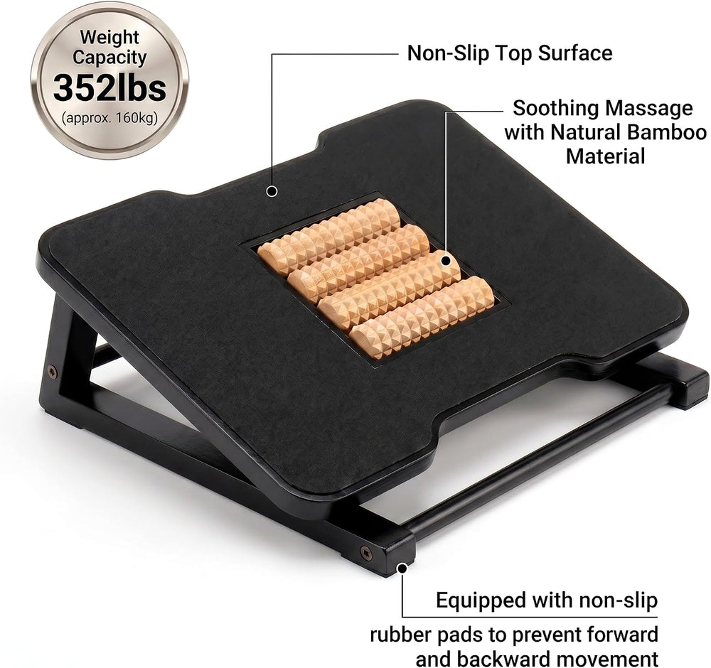 Bamboo Under Desk Foot Rest Foot Stool Rocking Footrest (Black Triangle)