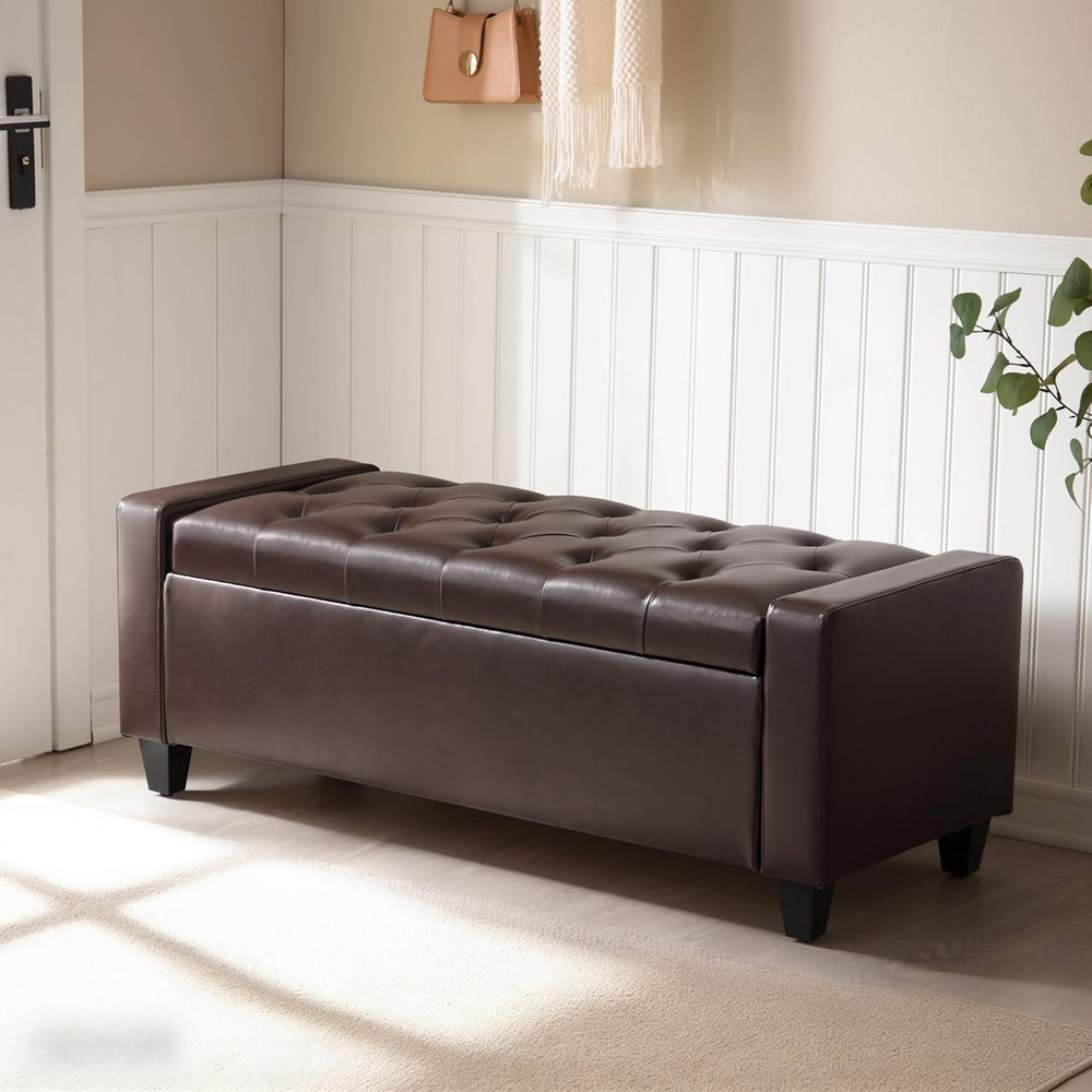 Zihanhome Ottoman with Storage,Storage Ottoman Bench, Faux Leather Storage Be...