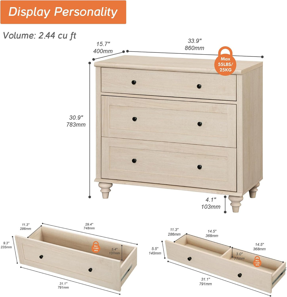 WAMPAT Farmhouse End Table with 3 Drawers, Large Wood Side Table Nightstands,...