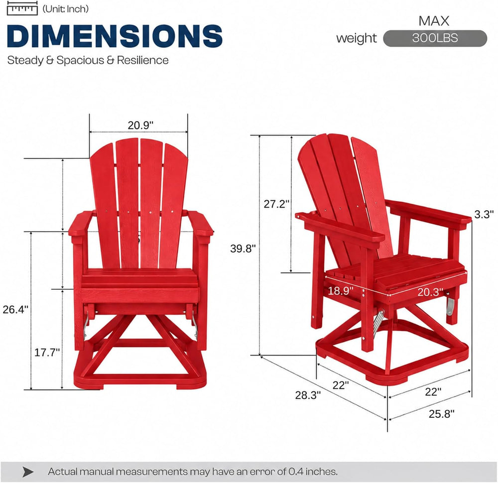 Set of 2 Adirondack Swivel Glider Chairs, All-Weather HDPE Patio Glider Set f...