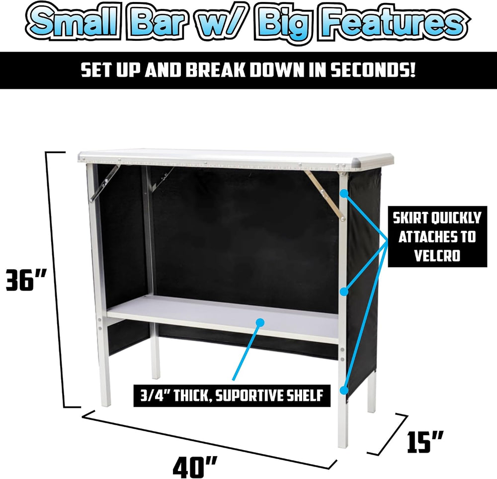 PARTYPONG Folding Portable Double Bar w/LED Lights, Wireless Remote, 2 Bar Sk...